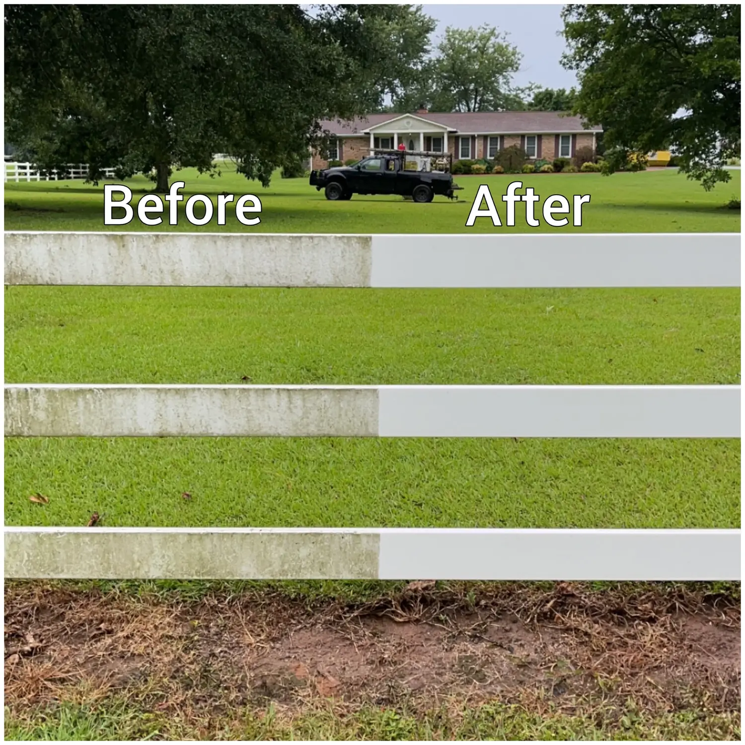 Before and after cleaning a vinyl fence in Huntsville AL